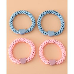 Babyhug Free Size Hair Rubber Bands With Bear Charm Applique Pack of 4 - Pink & Blue
