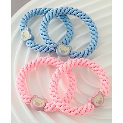Babyhug Free Size Hair Rubber Bands With Bear Charm Applique Pack of 4 - Pink & Blue