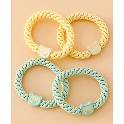 Babyhug Free Size Hair Rubber Bands With Bear Charm Applique Pack of 4 - Pink & Blue