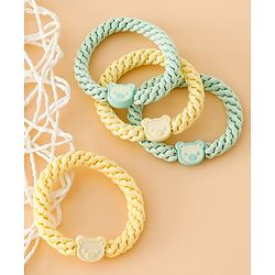 Babyhug Free Size Hair Rubber Bands With Bear Charm Applique Pack of 4 - Pink & Blue