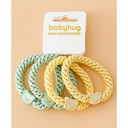 Babyhug Free Size Hair Rubber Bands With Bear Charm Applique Pack of 4 - Pink & Blue