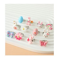 Babyhug Finger Ring pack of 12 Multicolor Free Size Girl - Pink & White