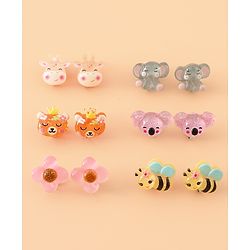 Babyhug Earrings Multicolor Free Size Girl Pair of 6 - Pink & Puprle