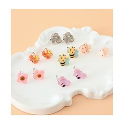 Babyhug Earrings Multicolor Free Size Girl Pair of 6 - Pink & Puprle