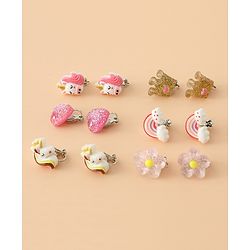 Babyhug Earrings Multicolor Free Size Girl Pair of 6 - Pink & White