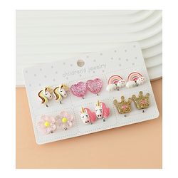 Babyhug Earrings Multicolor Free Size Girl Pair of 6 - Pink & White