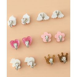 Babyhug Earrings Multicolor Free Size Girl Pair of 6 - Pink & White