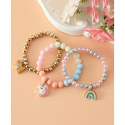 Babyhug Pastel Beaded Charm Bracelet Set - Pink & Blue