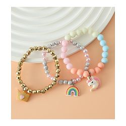 Babyhug Pastel Beaded Charm Bracelet Set - Pink & Blue