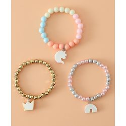 Babyhug Pastel Beaded Charm Bracelet Set - Pink & Blue
