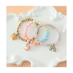 Babyhug Pastel Beaded Charm Bracelet Set - Pink & Blue