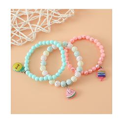 Babyhug Pastel Beaded Charm Bracelet Set - Pink & Green