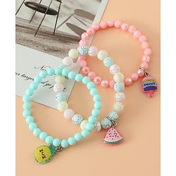 Babyhug Pastel Beaded Charm Bracelet Set - Pink & Green