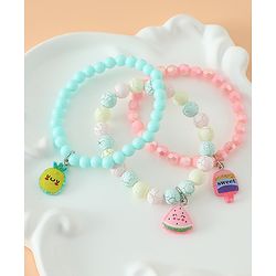 Babyhug Pastel Beaded Charm Bracelet Set - Pink & Green