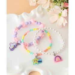 Babyhug Pastel Beaded Charm Bracelet Set - Pink & White