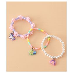 Babyhug Pastel Beaded Charm Bracelet Set - Pink & White