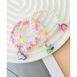 Babyhug Pastel Beaded Charm Bracelet Set - Pink & White