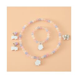 Babyhug Kids Pastel Beaded Jewellery Set with Cute Charms - Pink & Blue