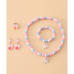 Babyhug Kids Pastel Beaded Jewellery Set with Cute Charms - Pink & Red