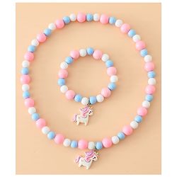 Babyhug Kids Pastel Beaded Jewellery Set with Cute Charms - Pink & Red