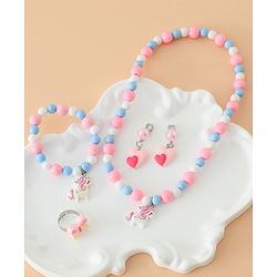 Babyhug Kids Pastel Beaded Jewellery Set with Cute Charms - Pink & Red