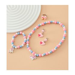 Babyhug Kids Pastel Beaded Jewellery Set with Cute Charms - Pink & Red