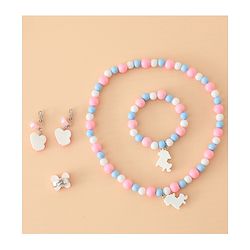 Babyhug Kids Pastel Beaded Jewellery Set with Cute Charms - Pink & Red