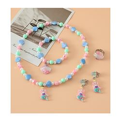 Babyhug Kids Pastel Beaded Jewellery Set with Cute Charms - Pink & Red
