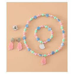 Babyhug Kids Pastel Beaded Jewellery Set with Cute Charms - Pink & Red