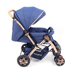 Babyhug Landscape Stroller with Reversible Handle Blue| Multi-Recline Backrest| UV Protection Canopy| 5-Point Harness| All-Wheel Suspension| Swivel Wheels| Trolley-Style Pull Handle| Linked Brake