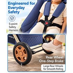 Babyhug Landscape Stroller with Reversible Handle Blue| Multi-Recline Backrest| UV Protection Canopy| 5-Point Harness| All-Wheel Suspension| Swivel Wheels| Trolley-Style Pull Handle| Linked Brake