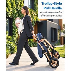 Babyhug Landscape Stroller with Reversible Handle Blue| Multi-Recline Backrest| UV Protection Canopy| 5-Point Harness| All-Wheel Suspension| Swivel Wheels| Trolley-Style Pull Handle| Linked Brake