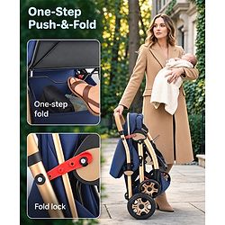 Babyhug Landscape Stroller with Reversible Handle Blue| Multi-Recline Backrest| UV Protection Canopy| 5-Point Harness| All-Wheel Suspension| Swivel Wheels| Trolley-Style Pull Handle| Linked Brake