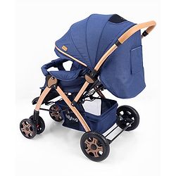 Babyhug Landscape Stroller with Reversible Handle Blue| Multi-Recline Backrest| UV Protection Canopy| 5-Point Harness| All-Wheel Suspension| Swivel Wheels| Trolley-Style Pull Handle| Linked Brake