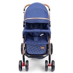 Babyhug Landscape Stroller with Reversible Handle Blue| Multi-Recline Backrest| UV Protection Canopy| 5-Point Harness| All-Wheel Suspension| Swivel Wheels| Trolley-Style Pull Handle| Linked Brake