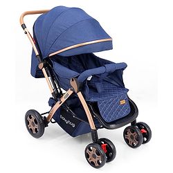 Babyhug Landscape Stroller with Reversible Handle Blue| Multi-Recline Backrest| UV Protection Canopy| 5-Point Harness| All-Wheel Suspension| Swivel Wheels| Trolley-Style Pull Handle| Linked Brake