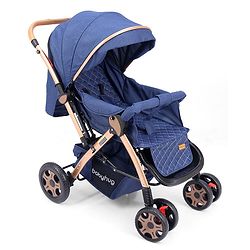 Babyhug Landscape Stroller with Reversible Handle Blue| Multi-Recline Backrest| UV Protection Canopy| 5-Point Harness| All-Wheel Suspension| Swivel Wheels| Trolley-Style Pull Handle| Linked Brake