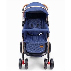 Babyhug Landscape Stroller with Reversible Handle Blue| Multi-Recline Backrest| UV Protection Canopy| 5-Point Harness| All-Wheel Suspension| Swivel Wheels| Trolley-Style Pull Handle| Linked Brake
