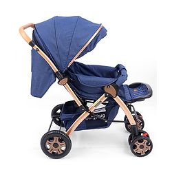 Babyhug Landscape Stroller with Reversible Handle Blue| Multi-Recline Backrest| UV Protection Canopy| 5-Point Harness| All-Wheel Suspension| Swivel Wheels| Trolley-Style Pull Handle| Linked Brake