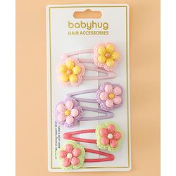 Babyhug Snap Clips With Floral Applique Free Size - Purple Red Yellow