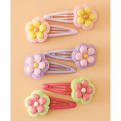 Babyhug Snap Clips With Floral Applique Free Size - Purple Red Yellow