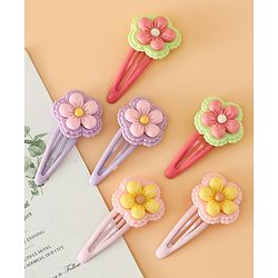 Babyhug Snap Clips With Floral Applique Free Size - Purple Red Yellow