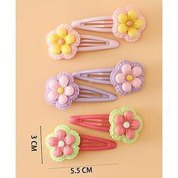 Babyhug Snap Clips With Floral Applique Free Size - Purple Red Yellow