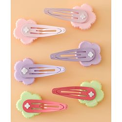 Babyhug Snap Clips With Floral Applique Free Size - Purple Red Yellow