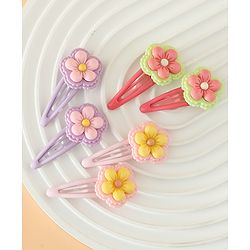 Babyhug Snap Clips With Floral Applique Free Size - Purple Red Yellow