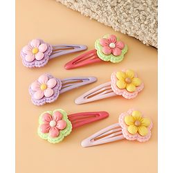 Babyhug Snap Clips With Floral Applique Free Size - Purple Red Yellow