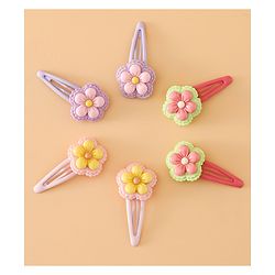 Babyhug Snap Clips With Floral Applique Free Size - Purple Red Yellow