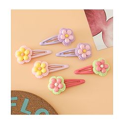 Babyhug Snap Clips With Floral Applique Free Size - Purple Red Yellow