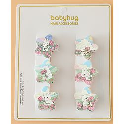 Babyhug Hair Pins And Clips Free Size with Star Applique & Floral Print Pack Of 6- White