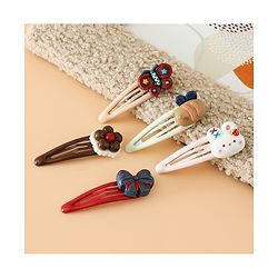 Babyhug Snap Clips Free Size with Flower , Bee & Bow Applique Pack Of 5- Brown , White & Pink